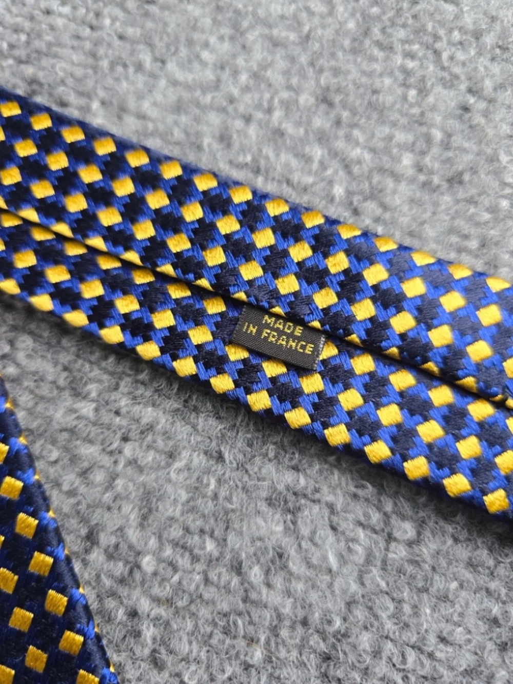 Charvet Place Vendôme Silk Tie Geometric Blue Gold Diamond Woven France